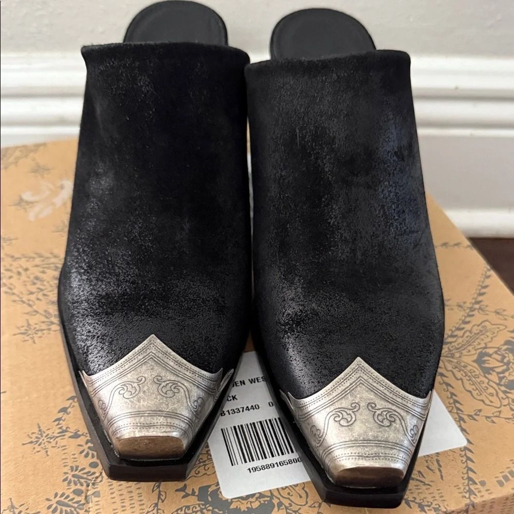 Free People Brayden Western Mule Black and Silver Mules Size 40 - Picture 3 of 10